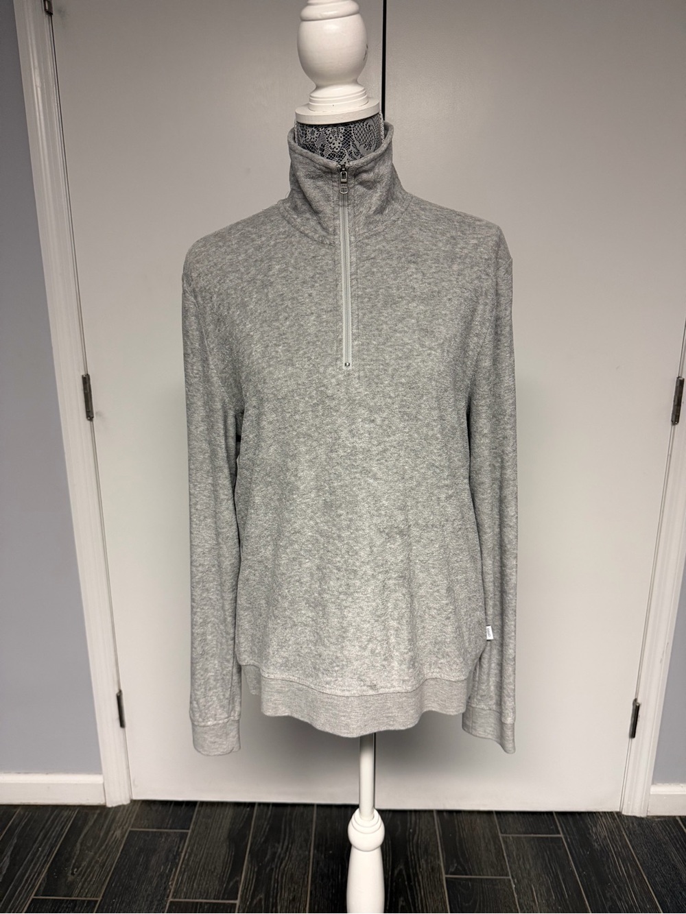 Onia Heather Gray Plush Towel Terry Quarter-Zip
